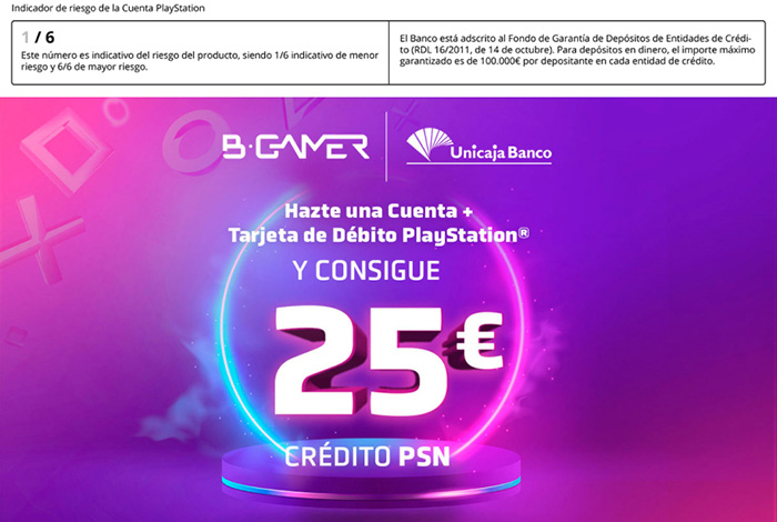 Promoción 25€ en crédito PSN de Unicaja Banco