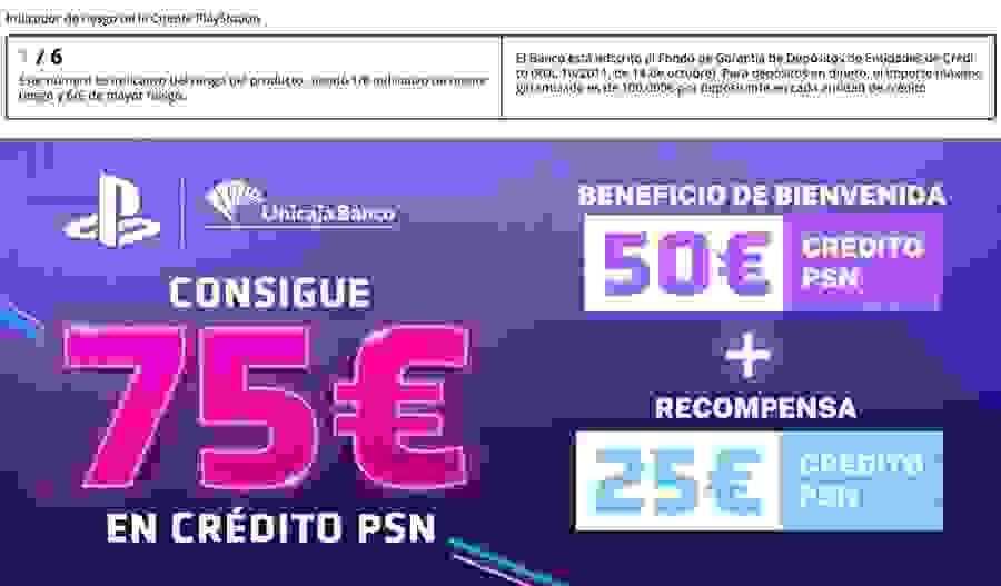 Promoción 75€ en crédito PSN de Unicaja Banco