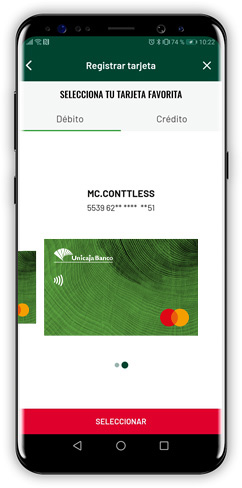 Seleccionar Tarjeta de Pago - Unicaja Móvil App